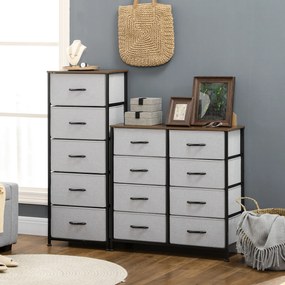 Cómoda com 5 gavetas 45 x 30 x 116 cm, móvel de arrumação com gavetas em tecido dobrável - estrutura em aço preto - cinzento