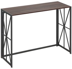 HOMCOM Consola Estilo Industrial com Estrutura em Metal Dobrável e bancada de MDF 100x38x80cm Marrom e Preto