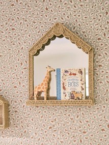 Espelho em forma de casa em cordão de papel, para criança bege