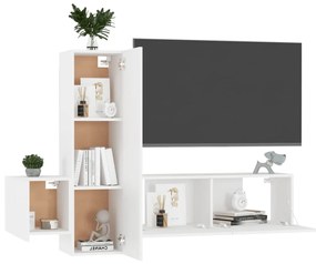 Conjunto de 3 Móveis de Parede de TV Faial L - Branco - Design Moderno