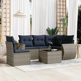 vidaXL 6 pcs conjunto sofás p/ jardim c/ almofadões vime PE cinzento