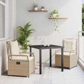 vidaXL Conjunto de Jantar de Jardim de 3 Peças Bege Vime Polilíder