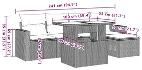 6 pcs conjunto sofás de jardim c/ almofadões vime PE preto