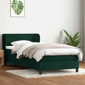 vidaXL Cama com molas/colchão 100x220 cm veludo verde-escuro