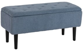 HOMCOM Banco de Armazenamento em Borrego Capacidade 47L Tampa Abatível e Pés de Madeira de Borracha Carga 120 kg 95x38x45 cm Azul