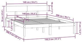 Estrutura de cama 140x200 cm pinho maciço branco