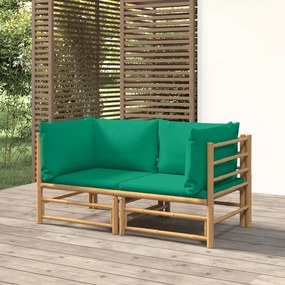 Sofás de canto para jardim bambu com almofadões 2 pcs verde