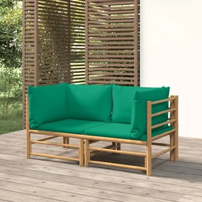 vidaXL Sofás de canto para jardim bambu com almofadões 2 pcs verde