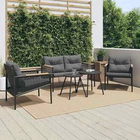 vidaXL 5 pcs conjunto mobiliário de varanda com almofadões aço preto