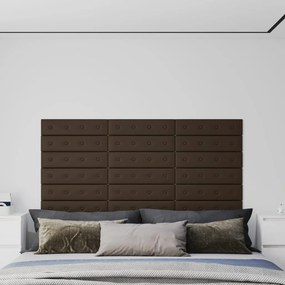 Painel parede 12pcs 60x15 cm couro artificial 1,08 m² castanho