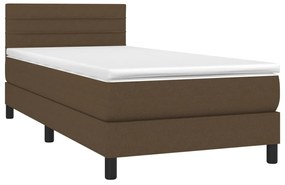 Cama box spring c/ colchão/LED 90x200 cm tecido castanho-escuro