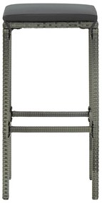 3 pcs conjunto de bar p/ jardim c/ almofadões vime PE cinzento