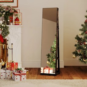 Armário giratório de 360° para joias com espelho de corpo inteiro 43 x 38 x 160 cm e prateleiras Espelho de maquilhagem Castanho