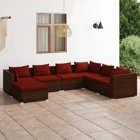 vidaXL 7 pcs conjunto lounge jardim c/ almofadões vime PE castanho