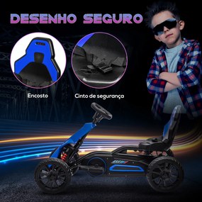 Kart Elétrico para Crianças Kart a Bateria 12V Velocidade Ajustável 3-5 km/h e Cinto de Segurança 100x58x58,5 cm Azul