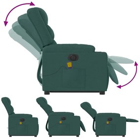Poltrona elétrica elevatória massagens tecido verde-escuro