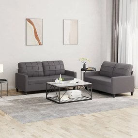 3201360 vidaXL 2 pcs conjunto de sofás c/ almofadões couro artificial cinzento