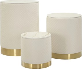 CONJUNTO DE 3 BANCOS/BÁUS COM ARMAZENAMENTO Ø 60X80-50X60-40X40 CM CREME E DOURADO