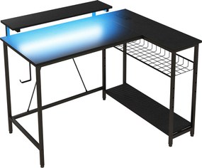 HOMCOM Secretária de Canto Reversível com LED e Controlo Remoto 2 Tomadas + 2 Usb 107x80x90 cm Preto | Aosom Portugal