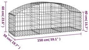Cesto gabião arqueado 150x50x40/60 cm ferro galvanizado