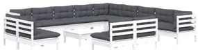 14 pcs conj. lounge de jardim c/ almofadões pinho maciço branco