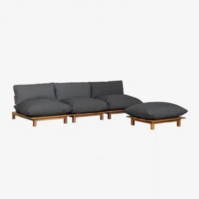 Sofá De Jardim Modular Reclinável De 3 Peças Com Puff Em Madeira De Acácia Brina Cinza Antracite - Sklum