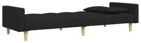 Sofá-cama de 2 lugares com apoio de pés tecido preto