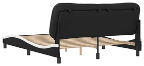Estrutura cama c/ cabeceira 160x200cm couro artif. preto/branco