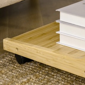 Mesa Auxiliar com Rodas Mesa Lateral de Bambú em Forma de C para Sofá Cama com Prateleira Inferior e Freios para Dormitório Sala de Estar 39x35,5,59cm