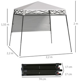 Tenda Dobrável 220x220x200 cm com 1 Parede Lateral Bolsa de Transporte Impermeável e Proteção UV50+ para Jardim Pátio Branco