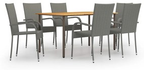 vidaXL 7 pcs conjunto de jantar para jardim vime PE cinzento
