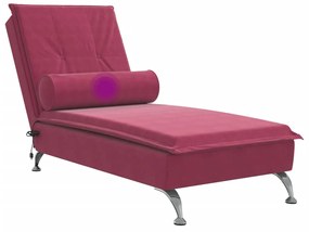 Chaise lounge de massagem com rolo veludo vermelho tinto