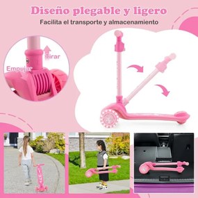 Trotinete Dobrável para Crianças 37-60 Meses com Rodas PU Luz LED Travão Traseiro Inclinação Direção Guiador Ajustável Púrpura