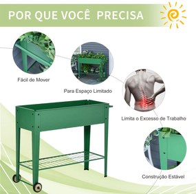 Horta Vertical Elevada de Metal Horta Vertical com Rodas Alça Lateral