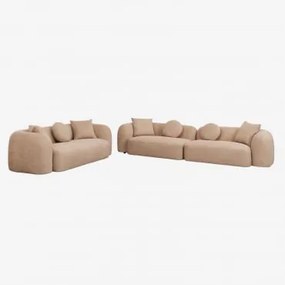 Conjunto De Sala Com Sofá Modular De 2 Peças E Sofá De 3 Lugares Em Chenille Coco Chenille Grossa Castanho Latte - Sklum
