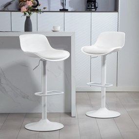 Conjunto de 2 bancos de bar, bancos altos de cozinha com assento giratório e altura ajustável, 43 x 45 x 100 cm, branco