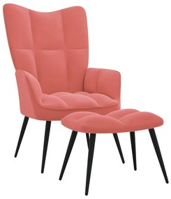 328088 vidaXL Cadeira de descanso com banco veludo rosa