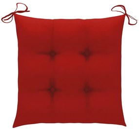 Cadeiras de jardim c/ almofadões vermelhos 4 pcs teca maciça