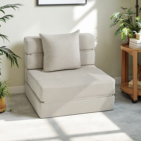 Poltrona-sofá-cama convertível de 1 lugar com 1 almofada com capa removível, tecido bege
