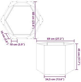 Vaso/floreira de jardim hexagonal 69x60x45 cm aço galvanizado