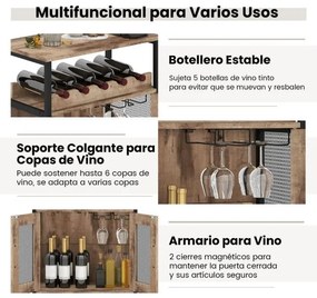 Garrafeira Bar 60 x 34 x 79 cm de Vinhos com Prateleira Removível para Vinhos e Porta-Copos Armário Bar Castanho