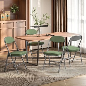 Conjunto de 4 cadeiras dobráveis (MESA NÃO INCLUIDA), cadeiras de jantar portáteis com assentos e encostos estofados em veludo canelado verde