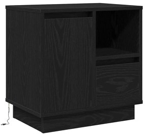 Criado-mudo com LED Carvalho Preto 50x34,5x50 cm