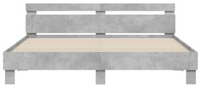 Estrutura cama cabeceira e luzes LED 180x200cm cinzento cimento