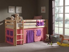 Conjunto Cama alta de Criança PINO 90 x 200 cm + estrado + escada + cortina Bella Natural