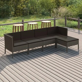 5 pcs conjunto lounge de jardim c/ almofadões vime PE cinzento