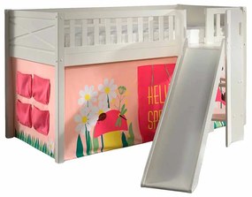 Conjunto cama Infantil SCOTT + escorrega + cortina de brincar SPRING Branca
