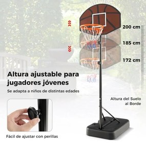 Cesto de basquetebol 172-200 cm  para crianças Sistema portátil de baliza de basquetebol com tabela inquebrável Base estável enchível