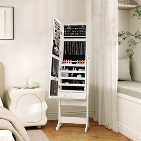 Armário para joias com espelho de corpo inteiro e luzes LED 4 ângulos de inclinação ajustáveis 41 x 37 x 146 cm Branco