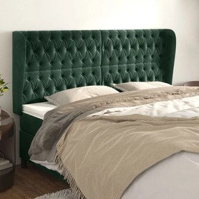 Cabeceira cama c/ abas veludo 183x23x118/128 cm verde-escuro